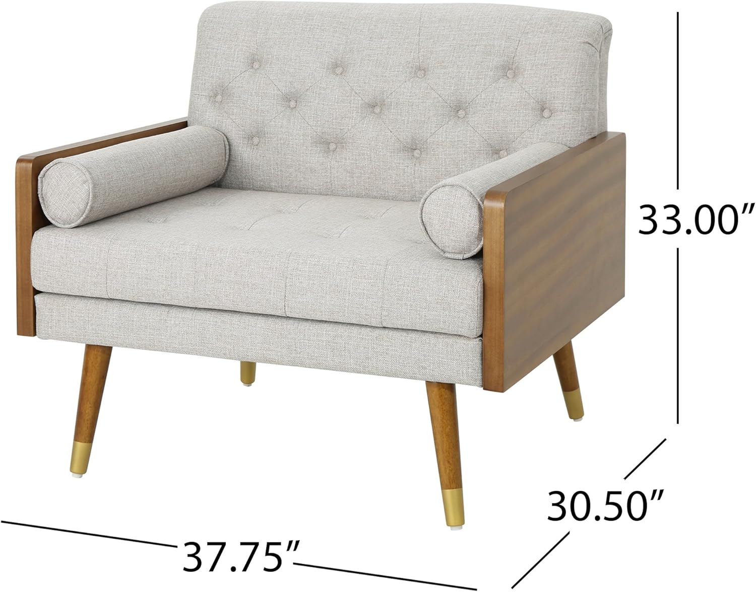 Christopher Knight Home Greta Mid Century Modern Fabric Club Chair, Beige, Dark Walnut 30.5D x 37.75W x 33H in