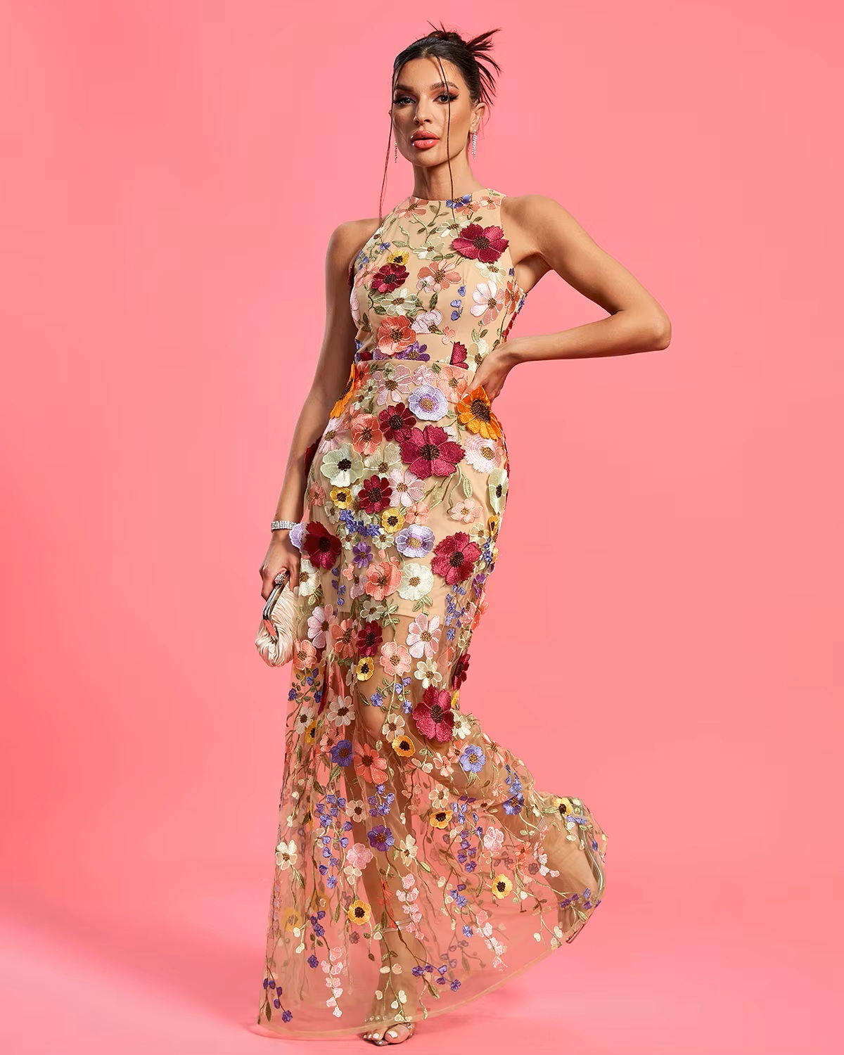 See Through Mesh Maxi Casual Dress